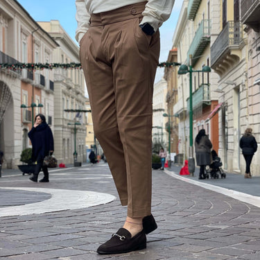 Pantalone Cammello a vita alta in gabardina - FLAG STORE